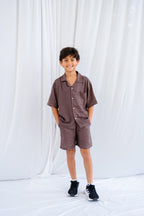 linen blend brown set