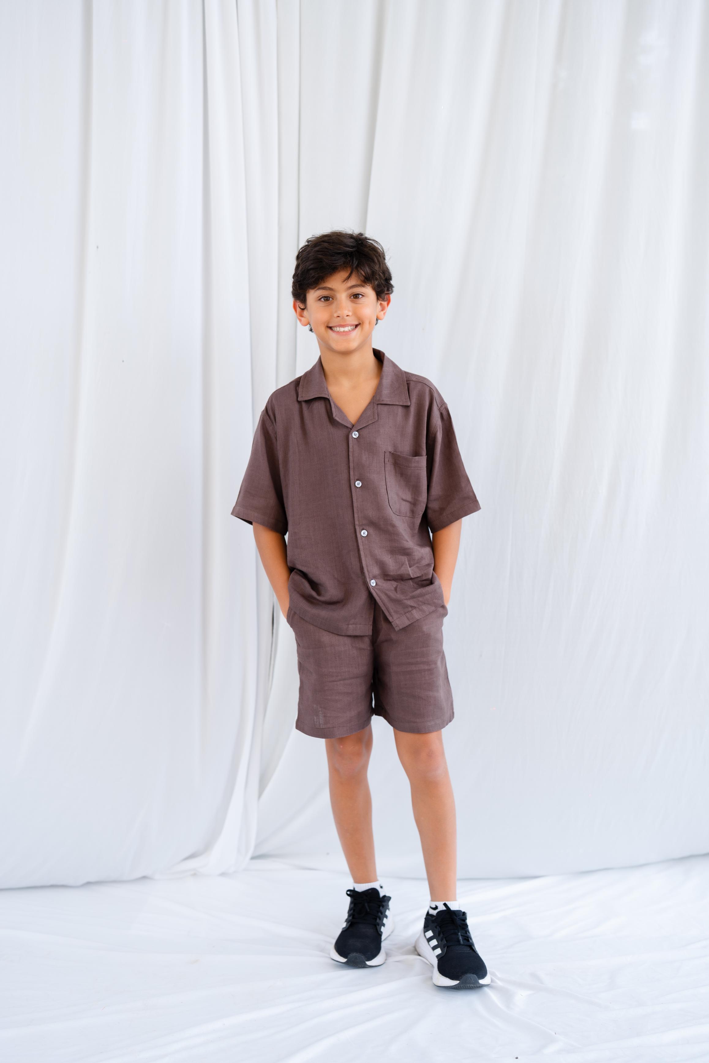 linen blend brown set