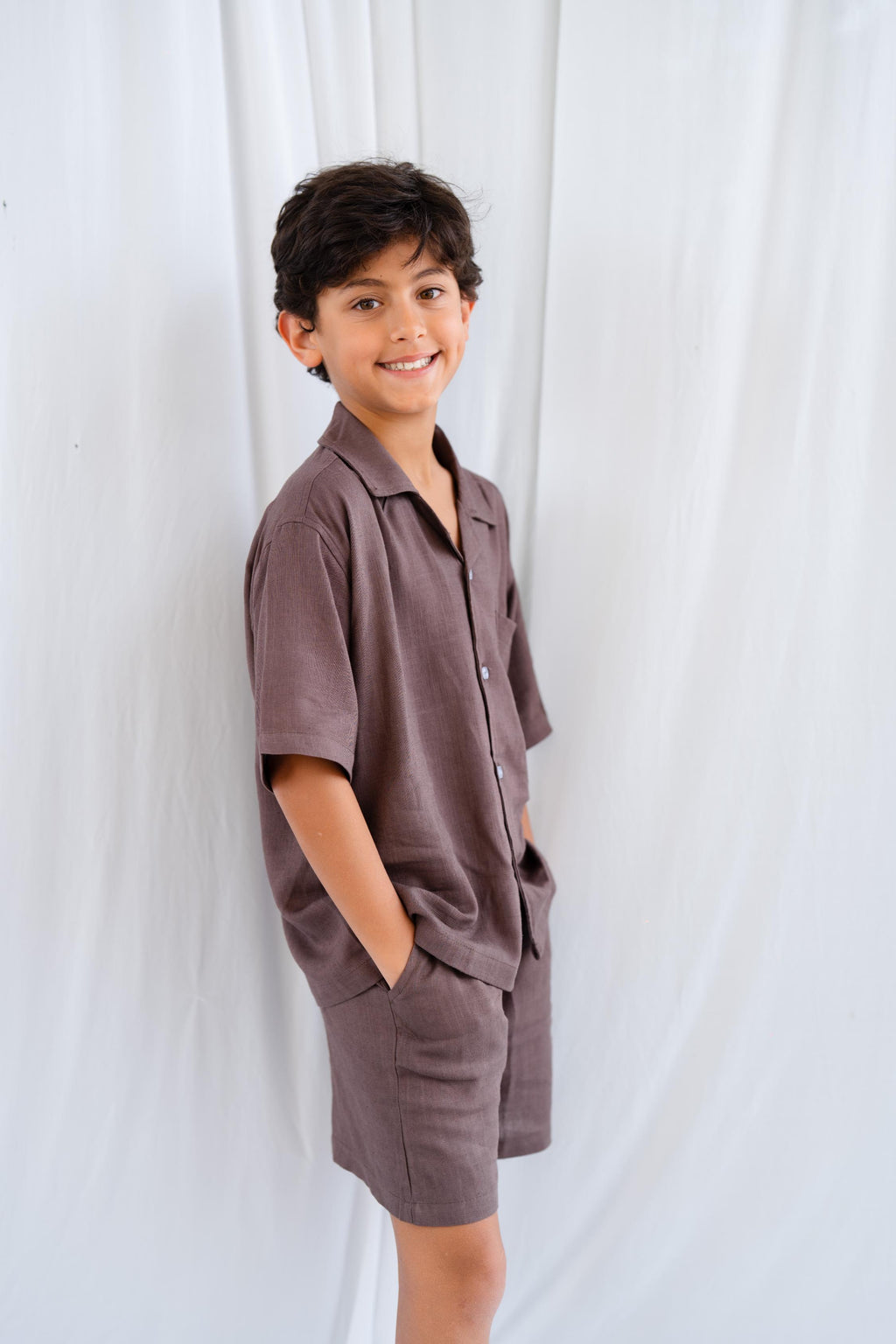 linen blend brown set