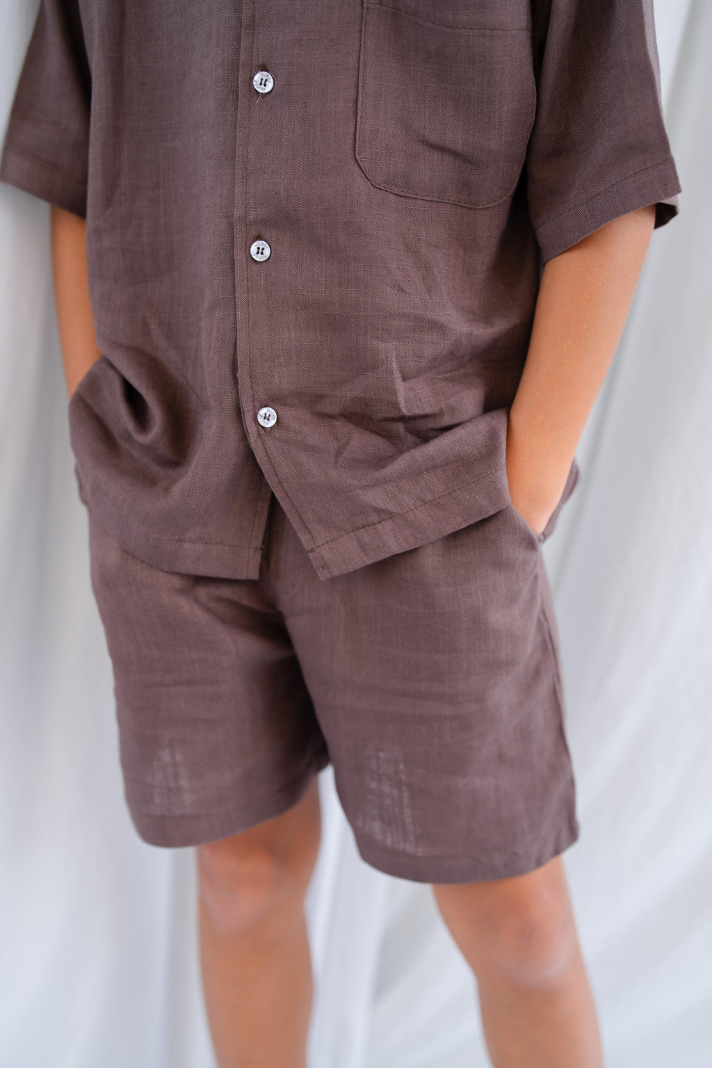 linen blend brown set